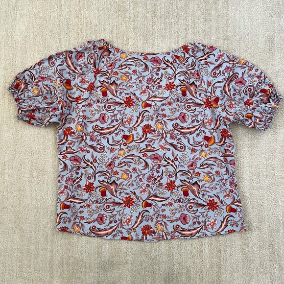 Tamga Designs Boho Floral Print Peasant Blouse Top M Blue Red - Picture 4 of 10
